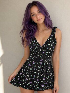 Black Floral Skort Dress - Size Small